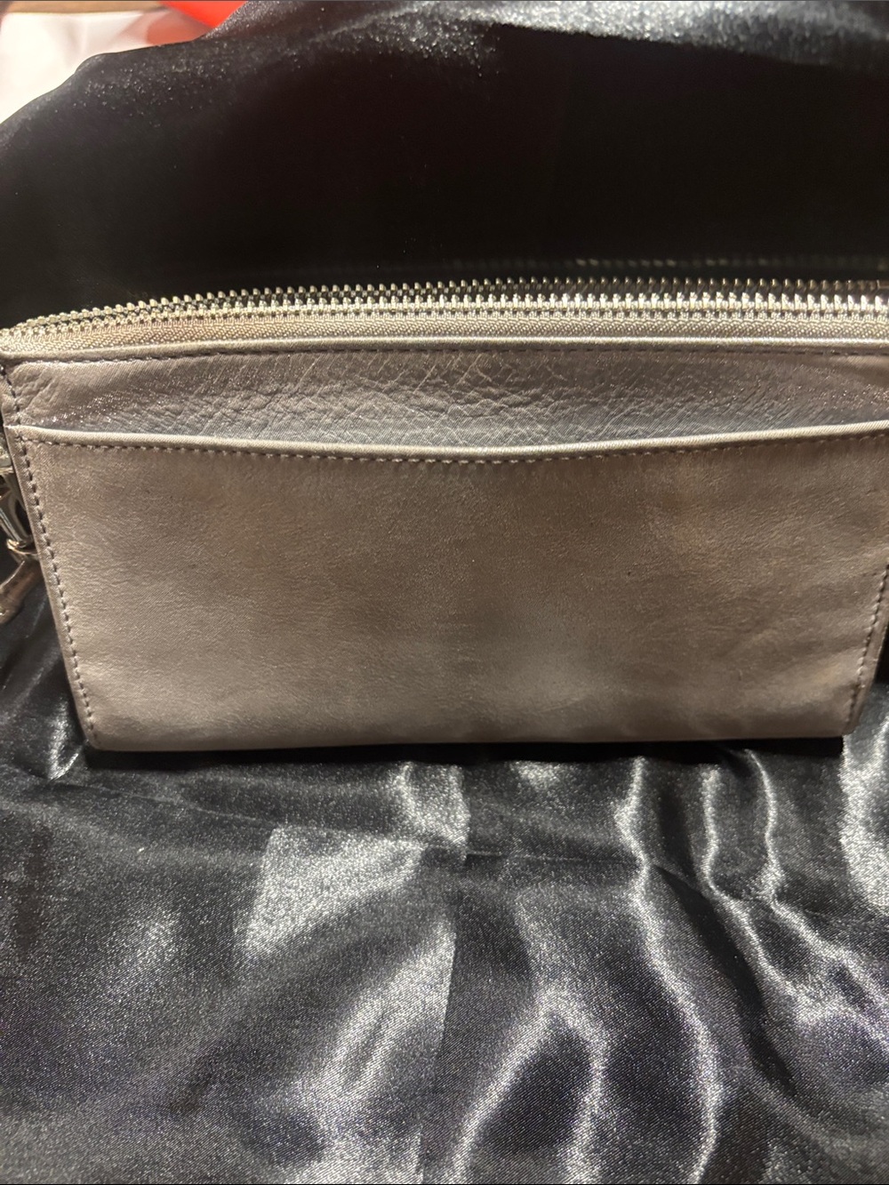 Coach Poppy Metallic Gray Silver Leather Wristlet Clutch - Picture 4 of 6